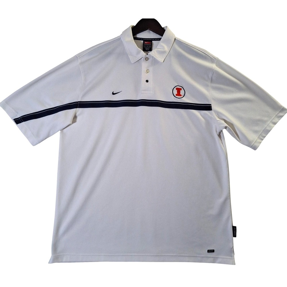 Nike Polo Shirt Men's Large White University of‎ Illinois NCAA Football Dri-Fit